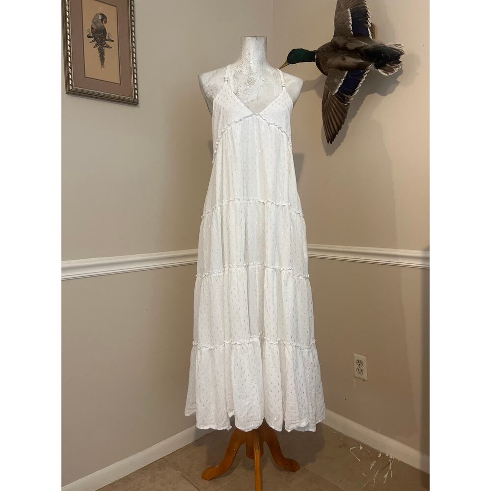 White Tiered Maxi Dress Flowy Boho Summer Beach Vacation Dress XL - Picture 5 of 7